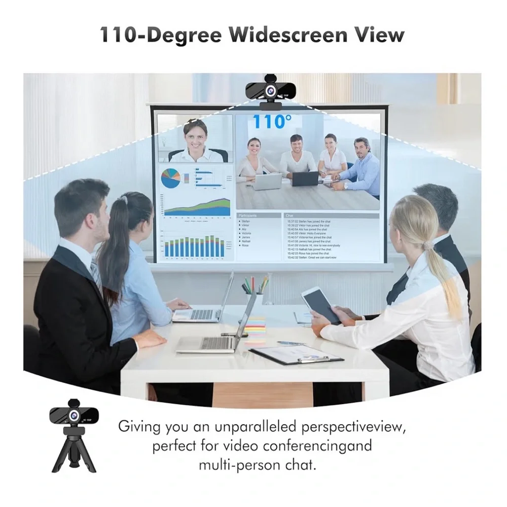 HD 1080P Black Webcam with Privacy Cover